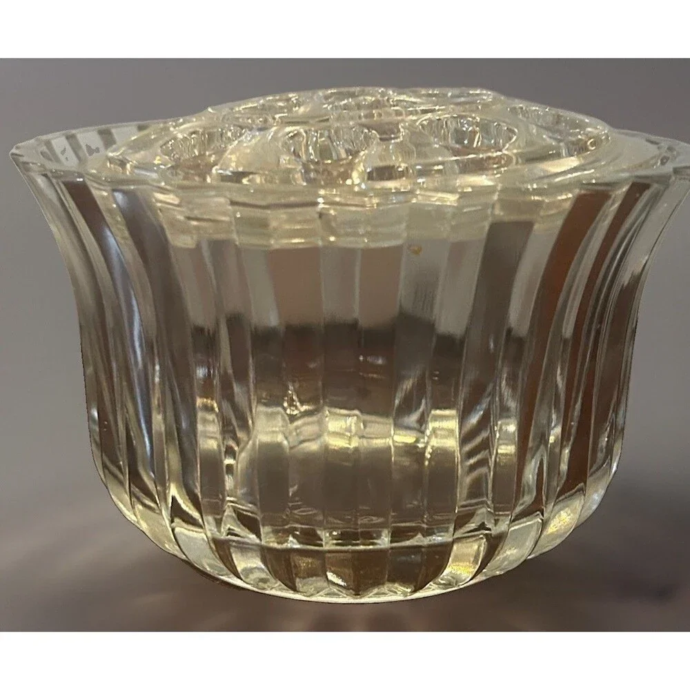 Vintage 1986 FTDA Clear Ribbed Glass Bowl Vase w 5